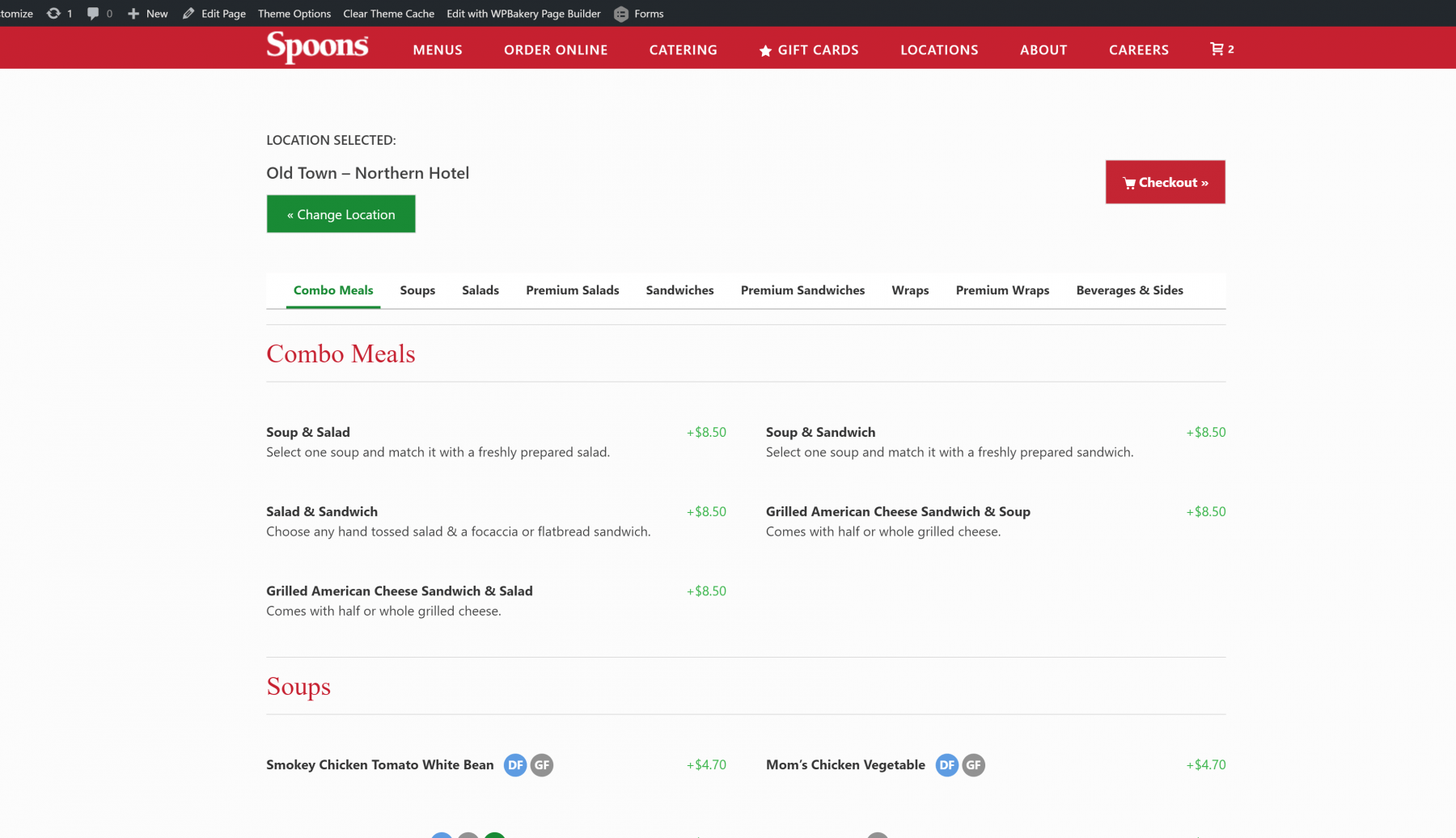 Spoons Online Ordering Desktop Screenshot